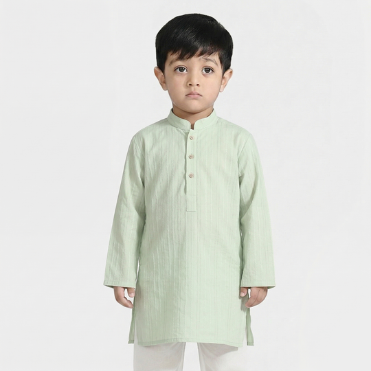 Infant Boys Cotton Jacquard Kurta (Dobby) - Green