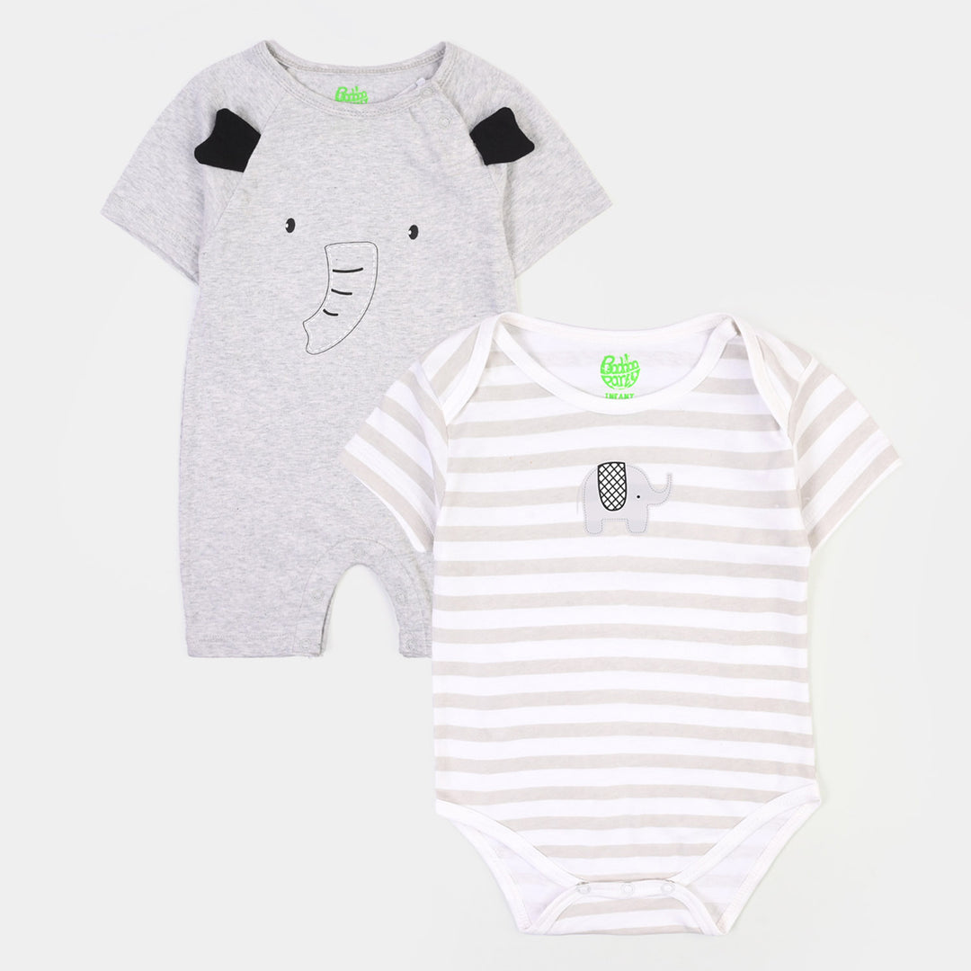 Infant Boys Cotton Jersey I am New Here Romper Set-White.Grey