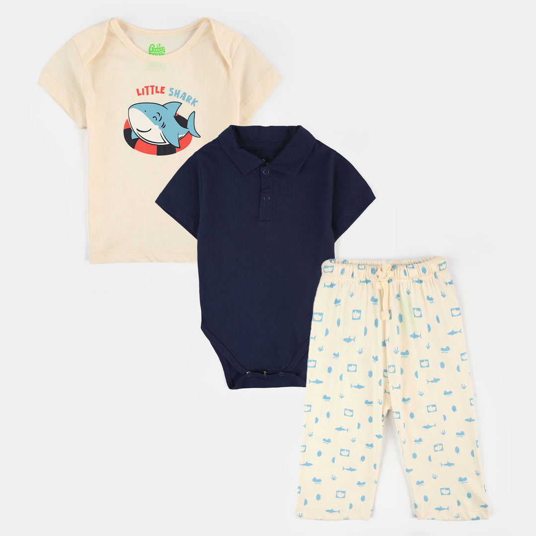 Infant Boys Jersey/Terry Little Shark 3Pcs Set