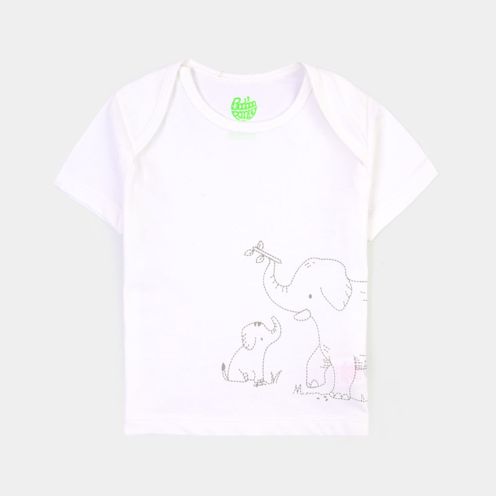 Infant Boys Cotton Jersey Jungle Friends (T-Shirt+Pajama+Bib)- Off White/Grey