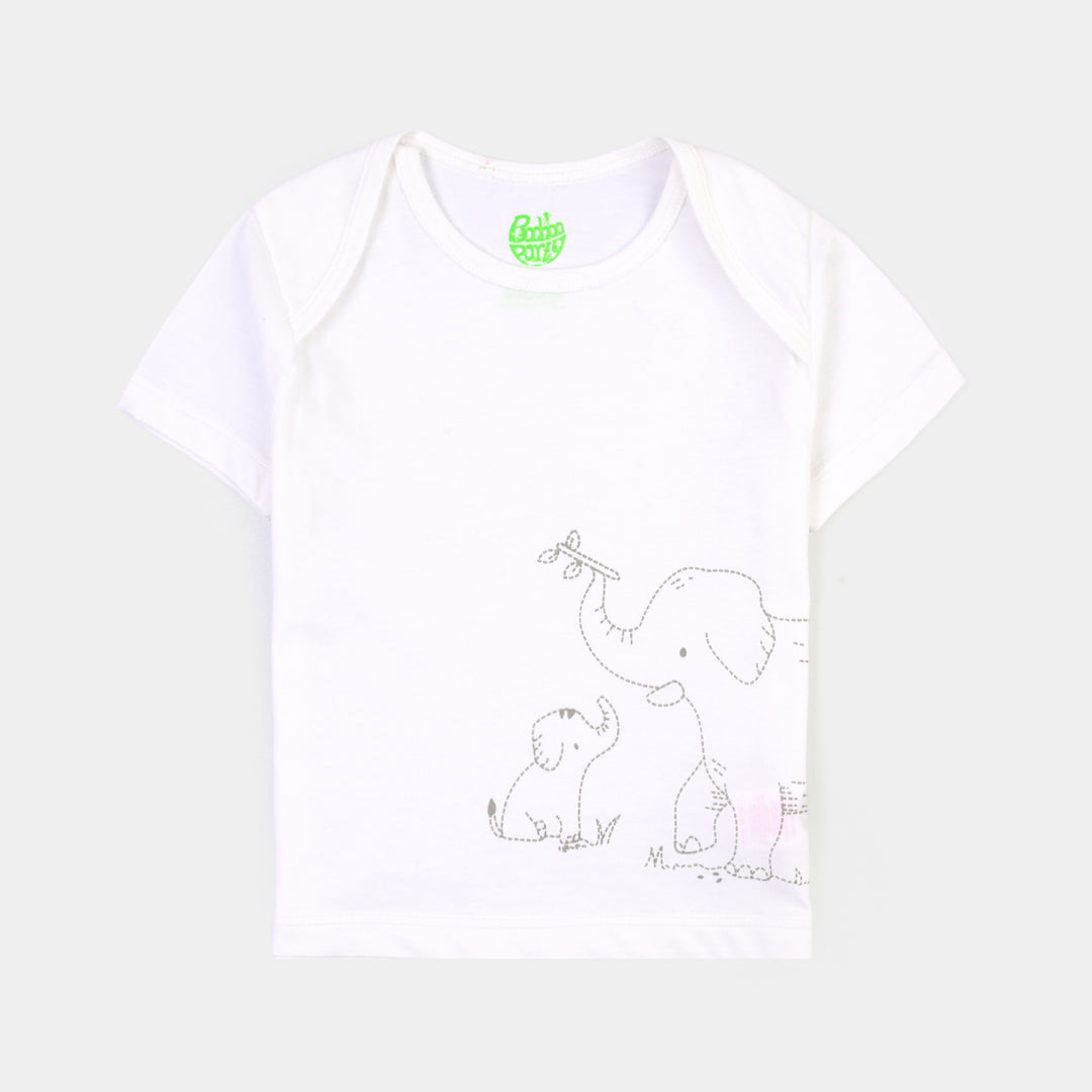 Infant Boys Cotton Jersey Jungle Friends (T-Shirt+Pajama+Bib)- Off White/Grey