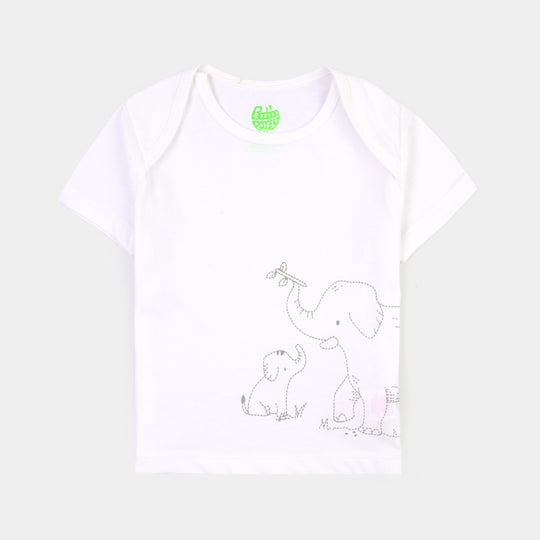 Infant Boys Cotton Jersey Jungle Friends (T-Shirt+Pajama+Bib)- Off White/Grey