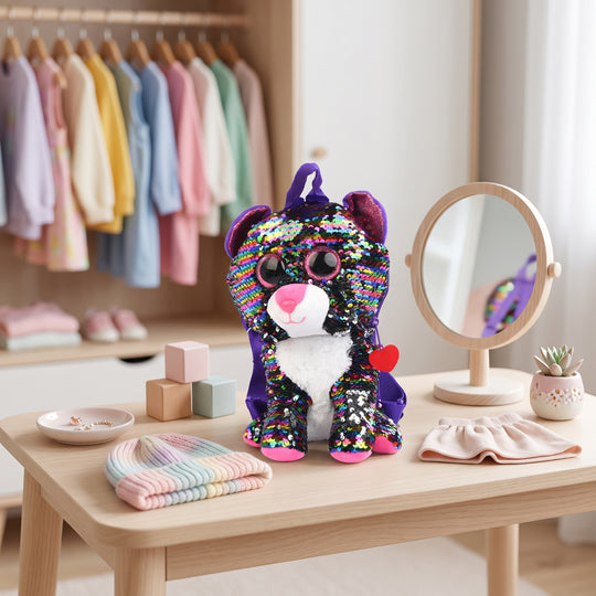 Rainbow Sequin Plush Backpack