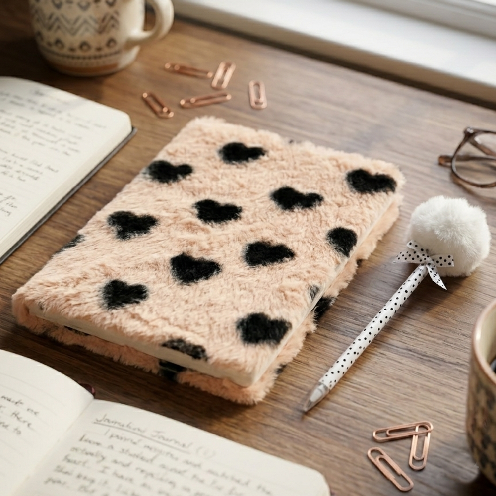 Diary Notebook Set with Pom-Pom Pen