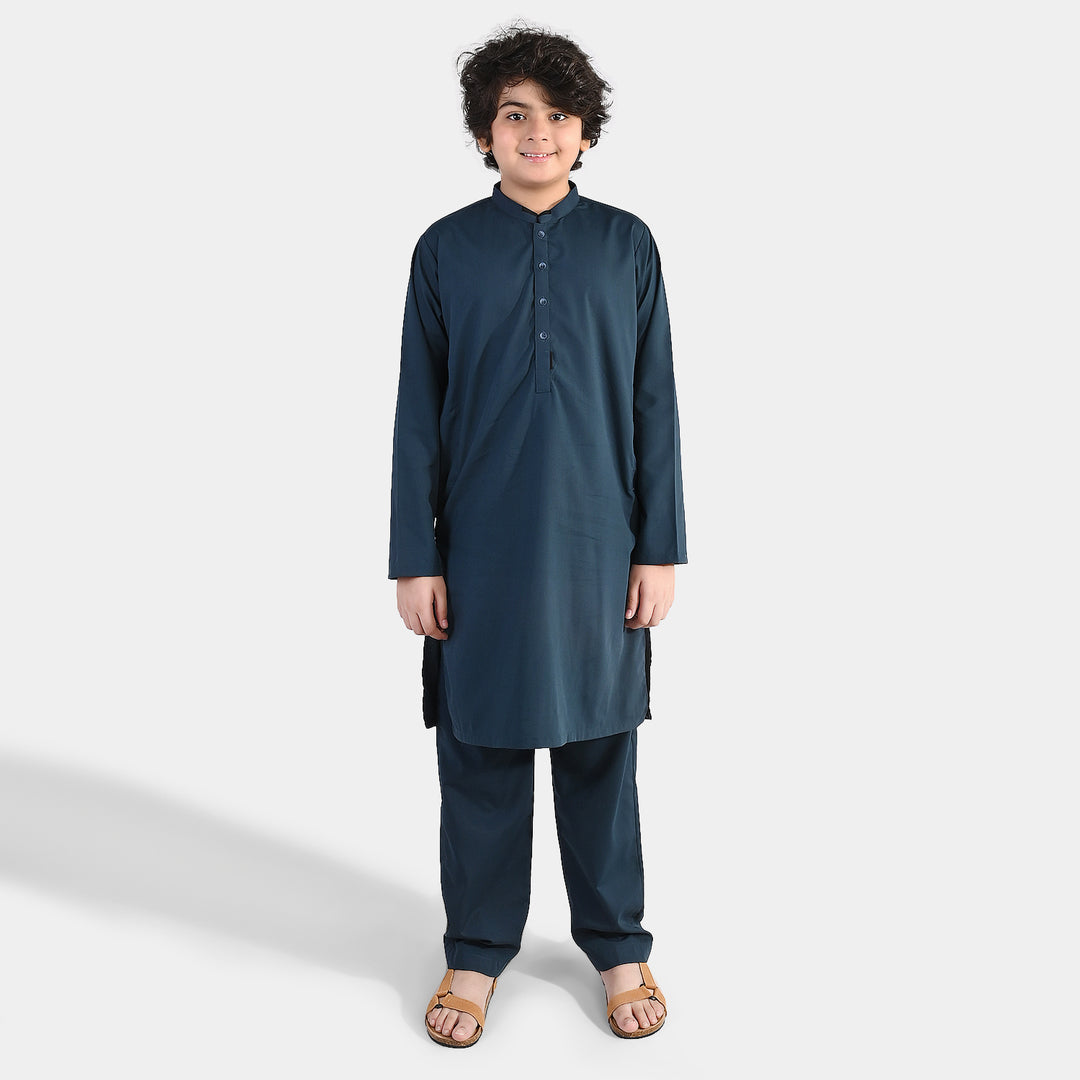Boys Poly Viscose Kurta Pajama (Contrast)-GREEN