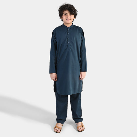 Boys Poly Viscose Kurta Pajama (Contrast)-GREEN