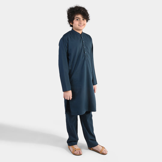 Boys Poly Viscose Kurta Pajama (Contrast)-GREEN