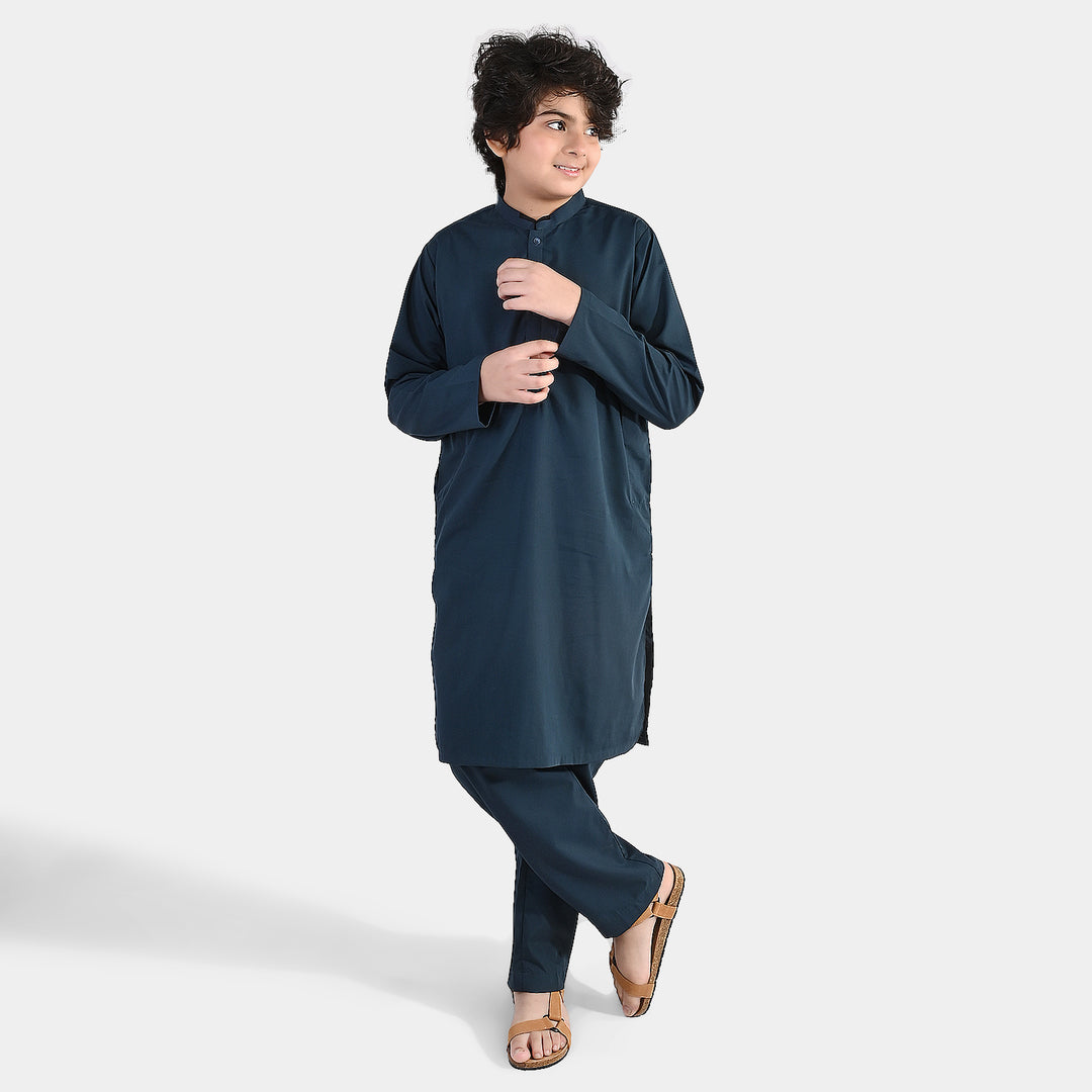Boys Poly Viscose Kurta Pajama (Contrast)-GREEN