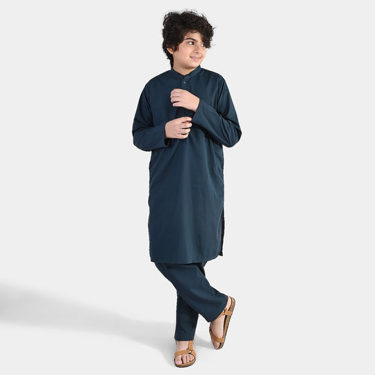 Boys Poly Viscose Kurta Pajama (Contrast)-GREEN