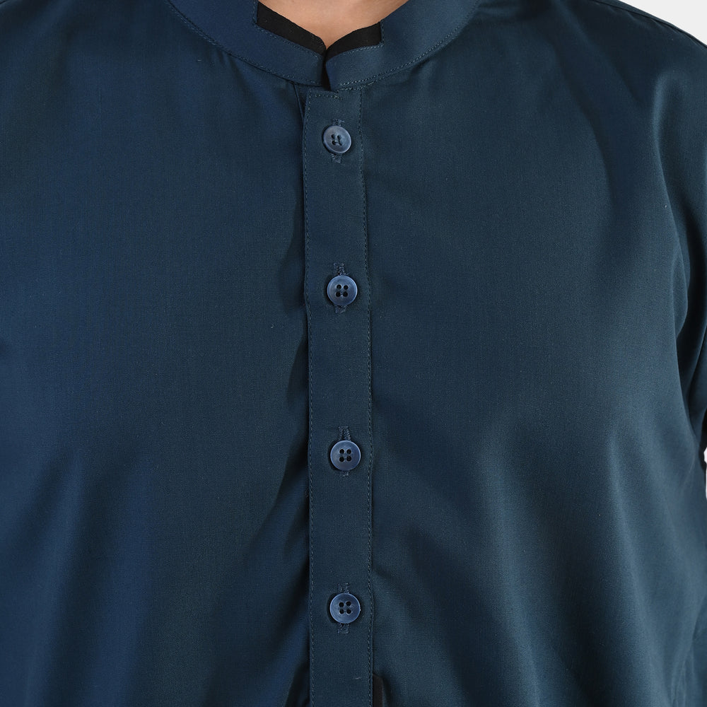 Boys Poly Viscose Kurta Pajama (Contrast)-GREEN