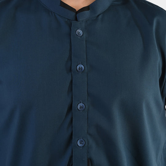 Boys Poly Viscose Kurta Pajama (Contrast)-GREEN