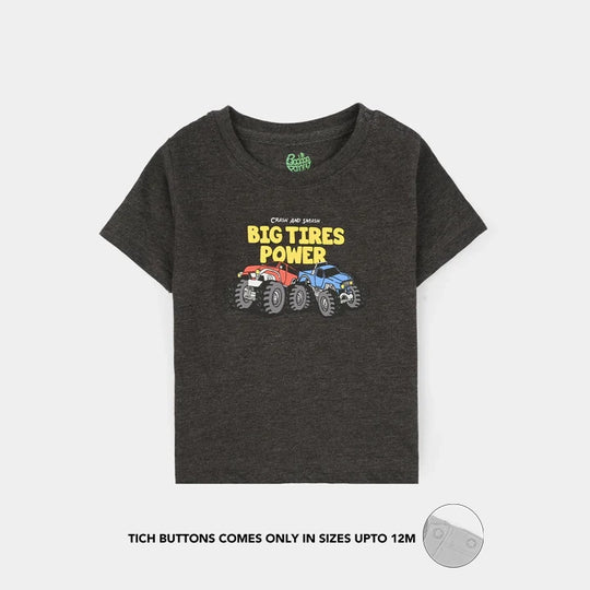 Infant Boys Jersey/Terry T-Shirt (Big Tires) - Dark Grey