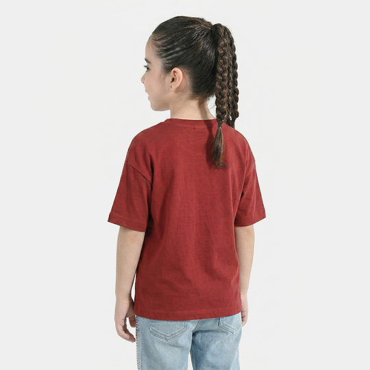Girls Cotton Jersey T-Shirt (Attitude) - Red
