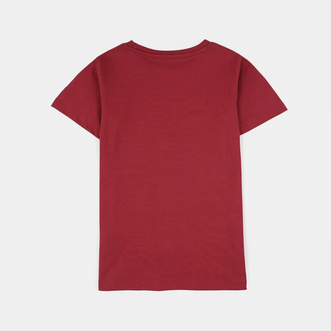 Girls Cotton Jersey T-Shirt (Flowers) - Red