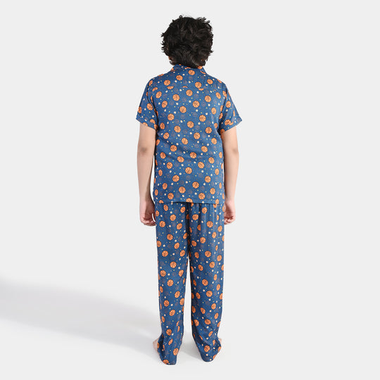 Boys Viscose Nightwear  Basketball -Teal Blue