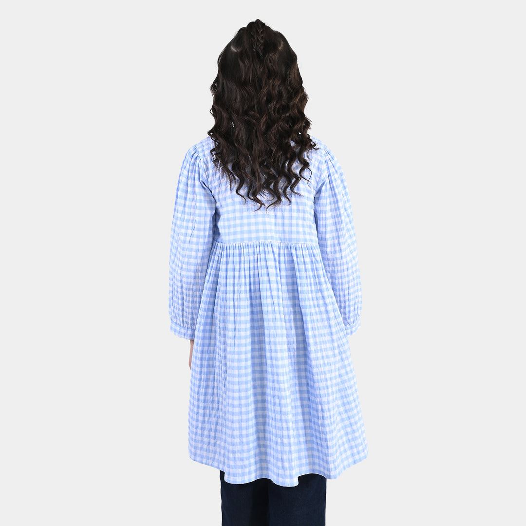 Girls Cotton Casual Frock - Powder Blue