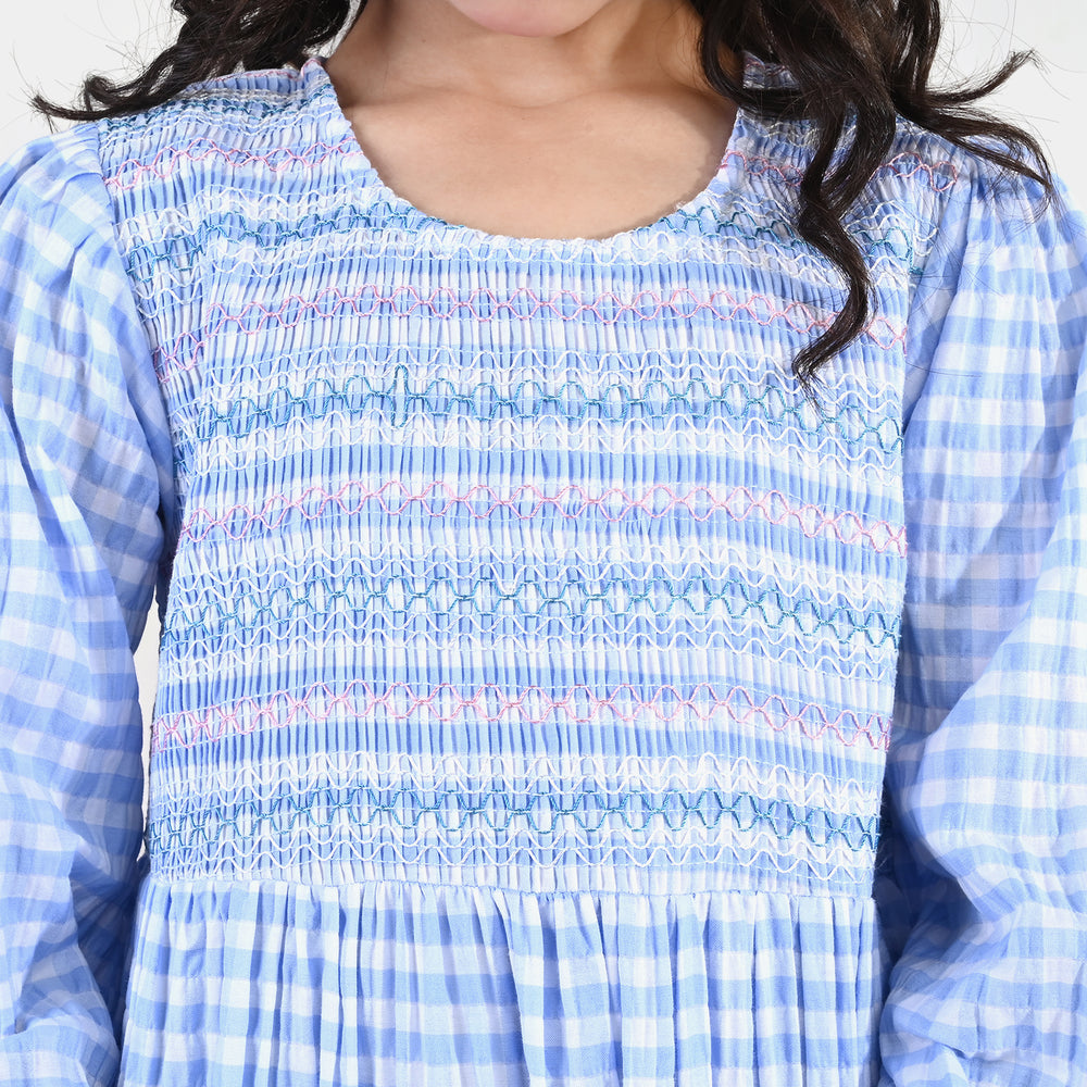 Girls Cotton Casual Frock - Powder Blue