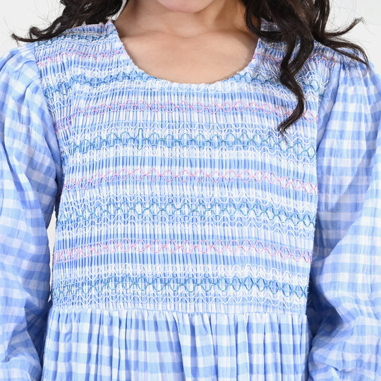 Girls Cotton Casual Frock - Powder Blue
