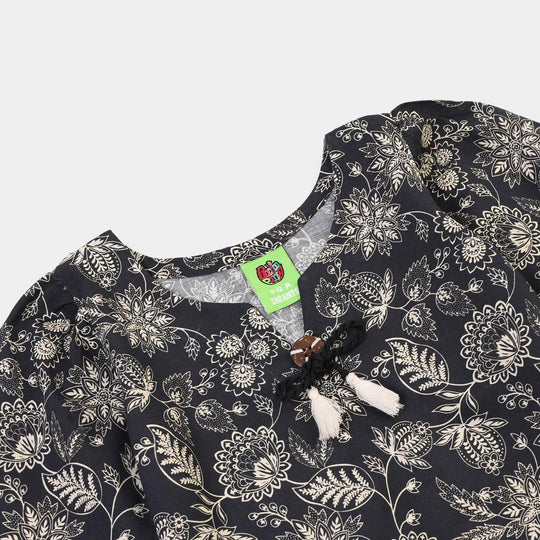 Infant Girls Cotton Slub Printed 2Pcs Monochrome-BLACK