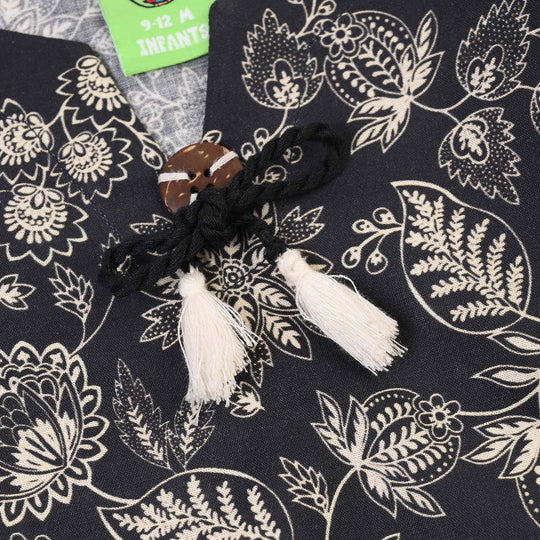 Infant Girls Cotton Slub Printed 2Pcs Monochrome-BLACK