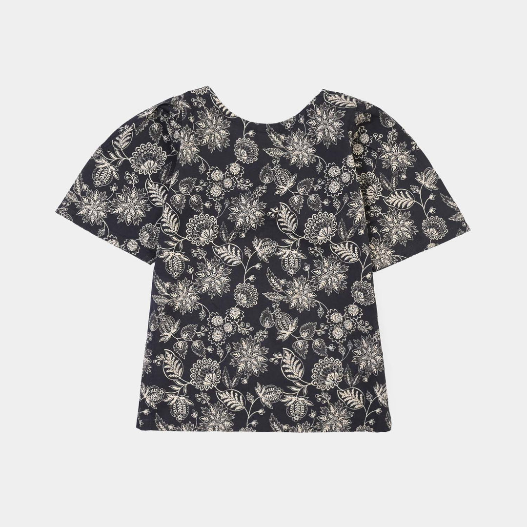 Infant Girls Cotton Slub Printed 2Pcs Monochrome-BLACK