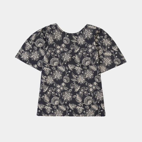 Infant Girls Cotton Slub Printed 2Pcs Monochrome-BLACK