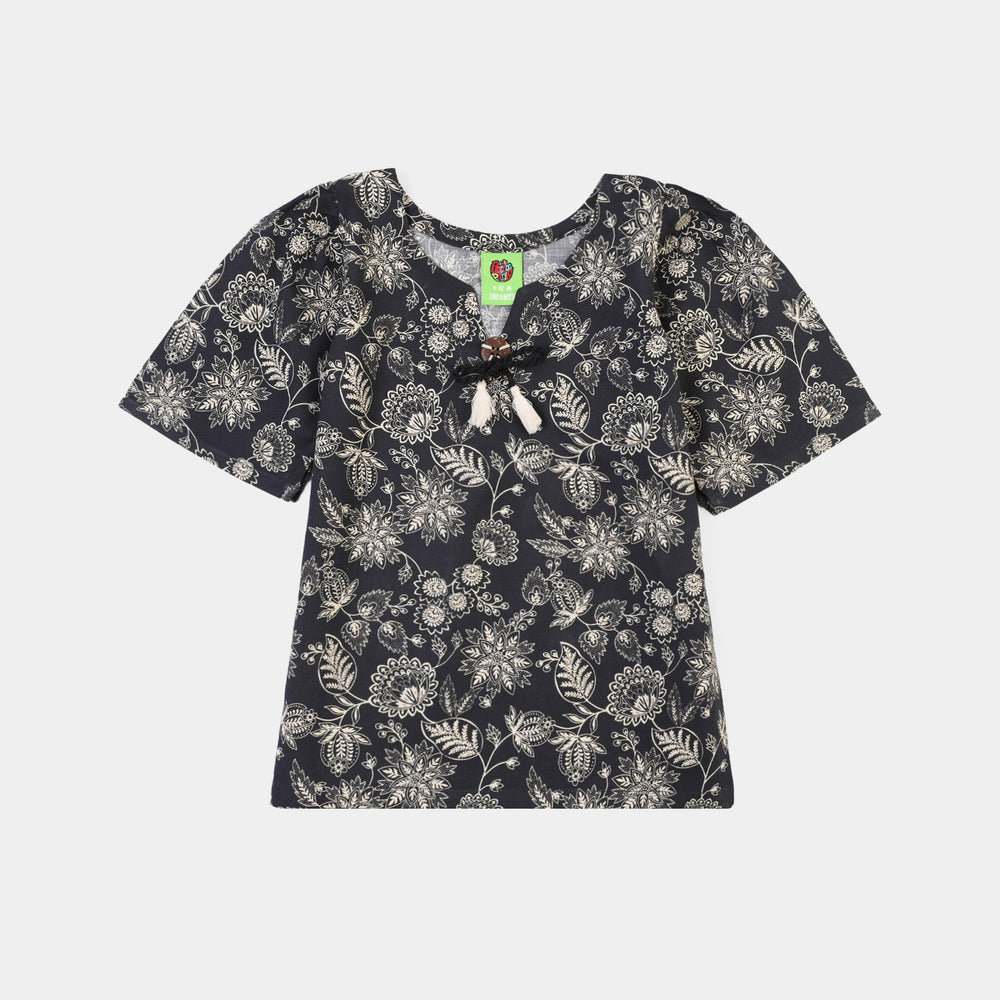 Infant Girls Cotton Slub Printed 2Pcs Monochrome-BLACK