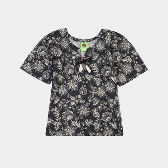 Infant Girls Cotton Slub Printed 2Pcs Monochrome-BLACK