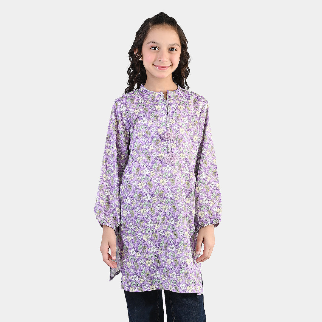 Girls Poly Lawn Printed Kurti Paisley - PURPLE
