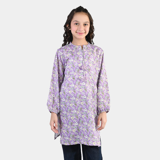 Girls Poly Lawn Printed Kurti Paisley - PURPLE