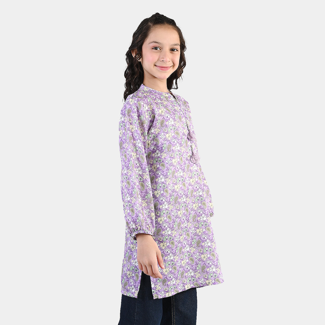 Girls Poly Lawn Printed Kurti Paisley - PURPLE