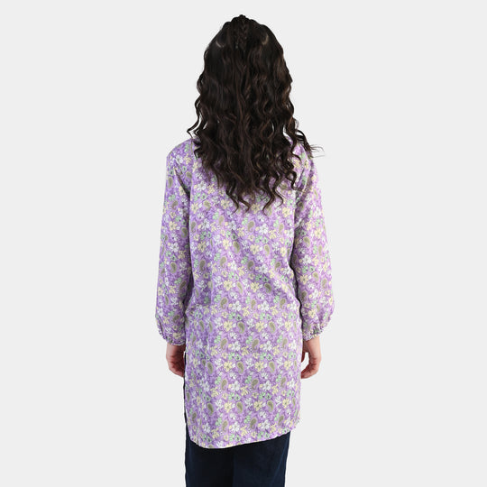 Girls Poly Lawn Printed Kurti Paisley - PURPLE