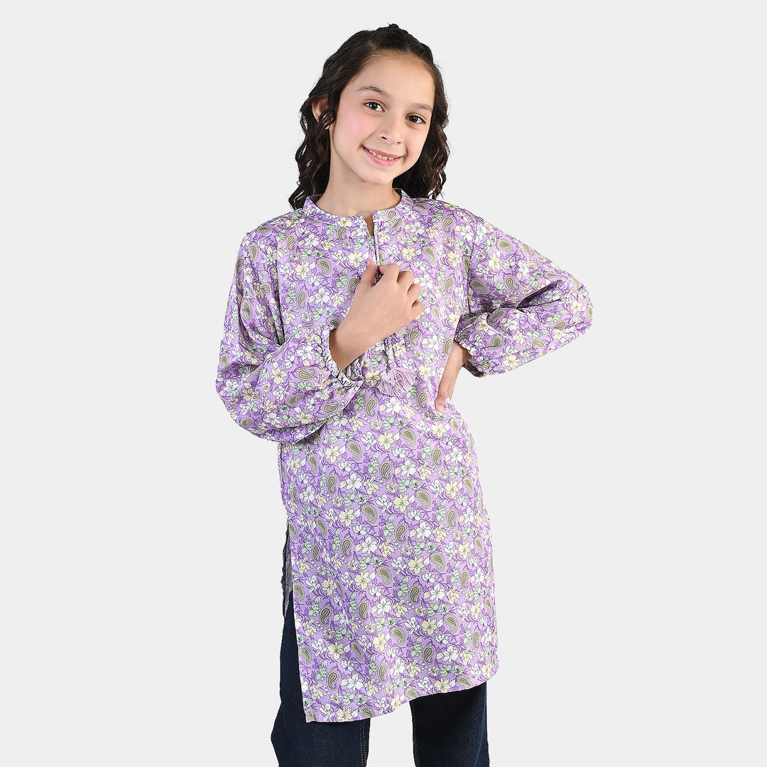 Girls Poly Lawn Printed Kurti Paisley - PURPLE