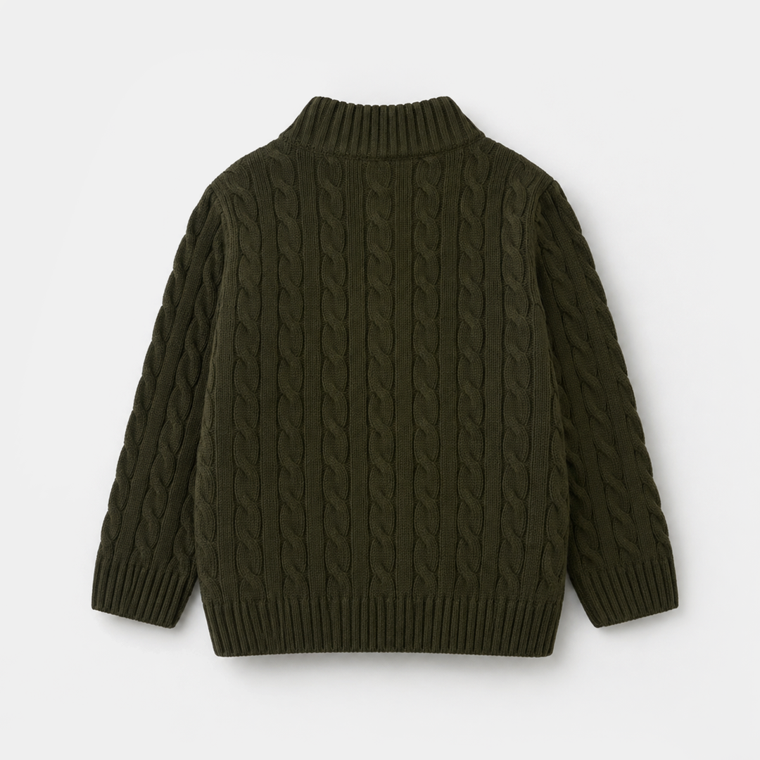 Boys Acrylic Sweater - Twisted - Olive - Green