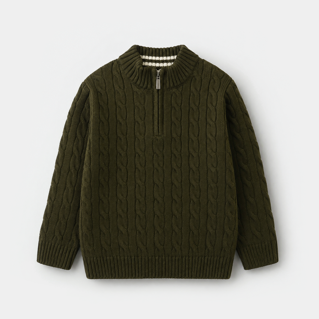 Boys Acrylic Sweater - Twisted - Olive - Green