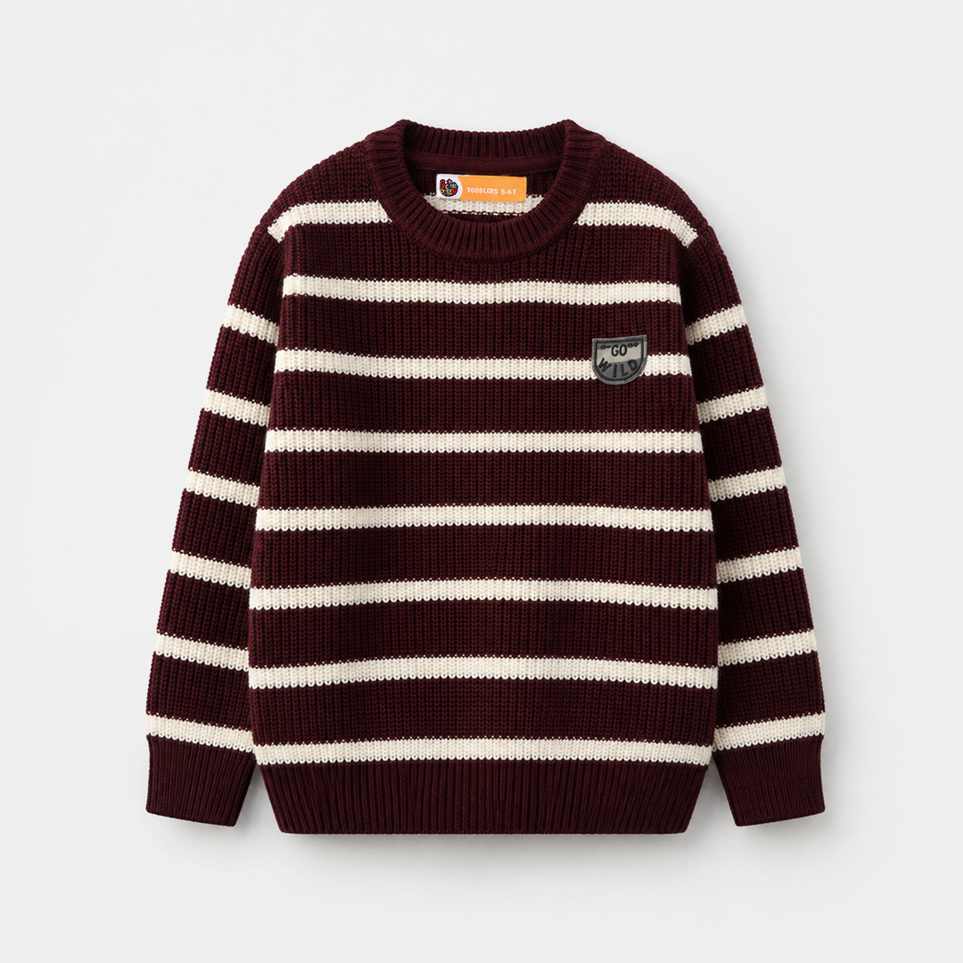 Boys Acrylic Sweater - Go Wild - Maroon & Off White