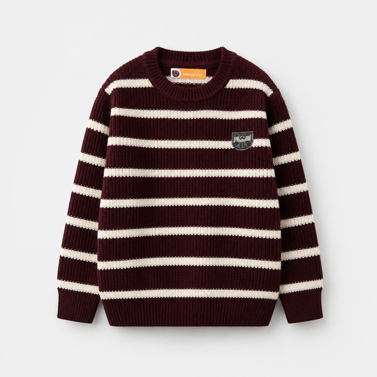 Boys Acrylic Sweater - Go Wild - Maroon & Off White