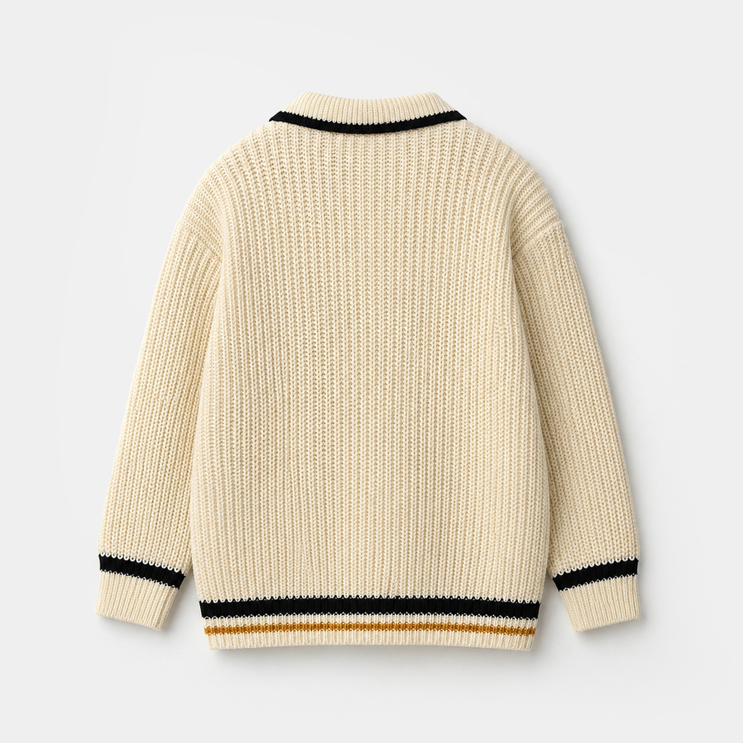 Boys Acrylic Sweater - Letter P - Off White