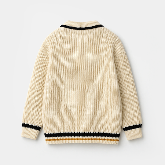 Boys Acrylic Sweater - Letter P - Off White