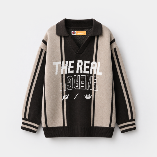 Boys Acrylic Sweater - Real Energy - Grey & Beige
