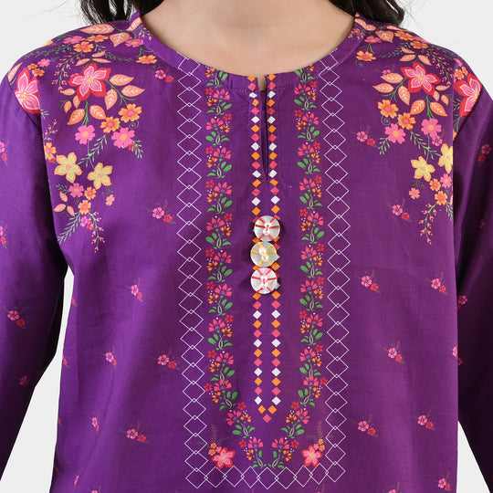 Girls Cotton Printed Kurti Mistry-PURPLE