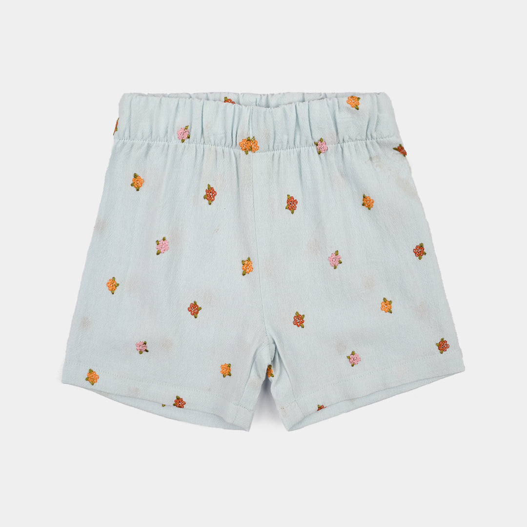 Infant Girls Cotton Emb Short Marine - Light Blue