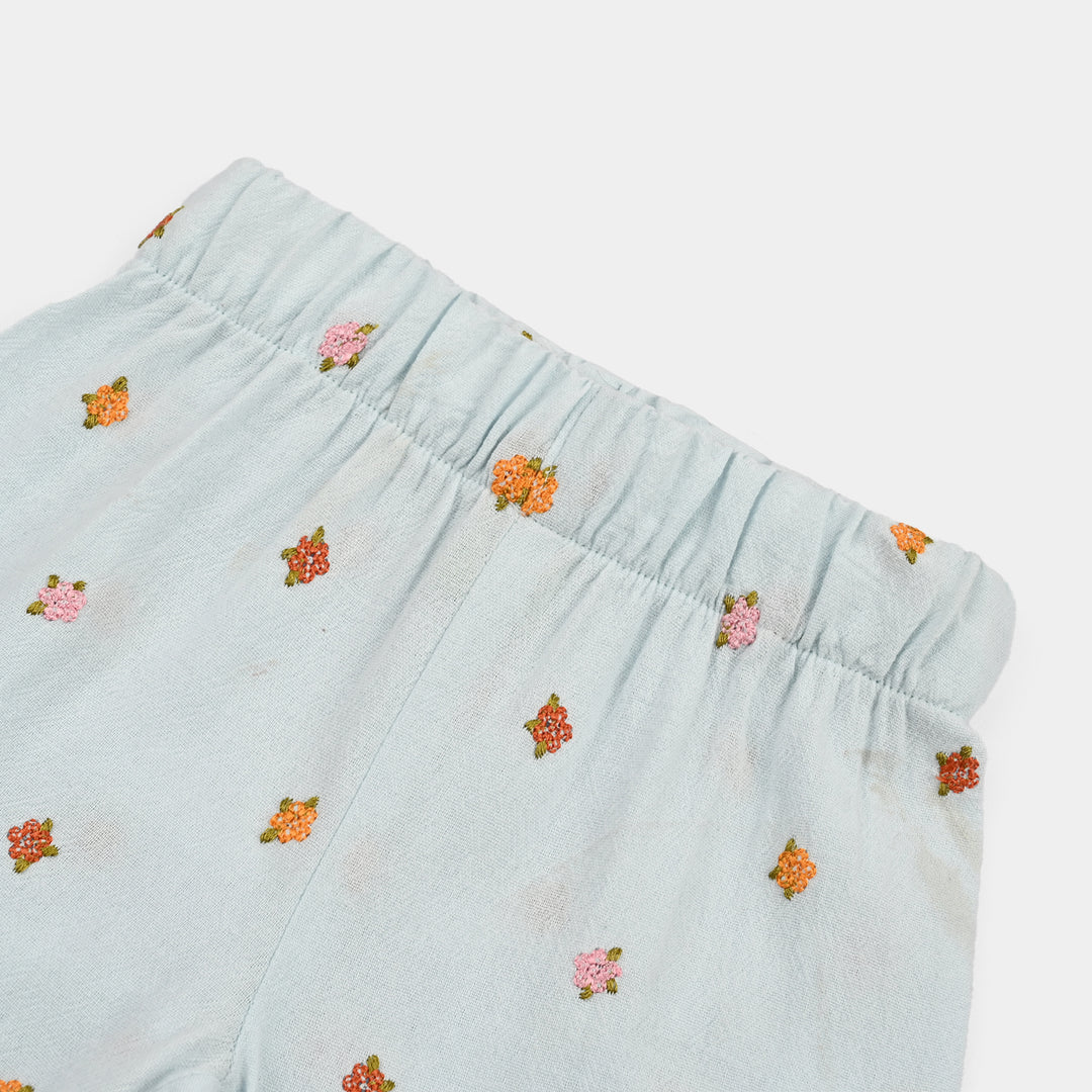 Infant Girls Cotton Emb Short Marine - Light Blue