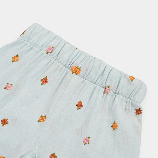 Infant Girls Cotton Emb Short Marine - Light Blue
