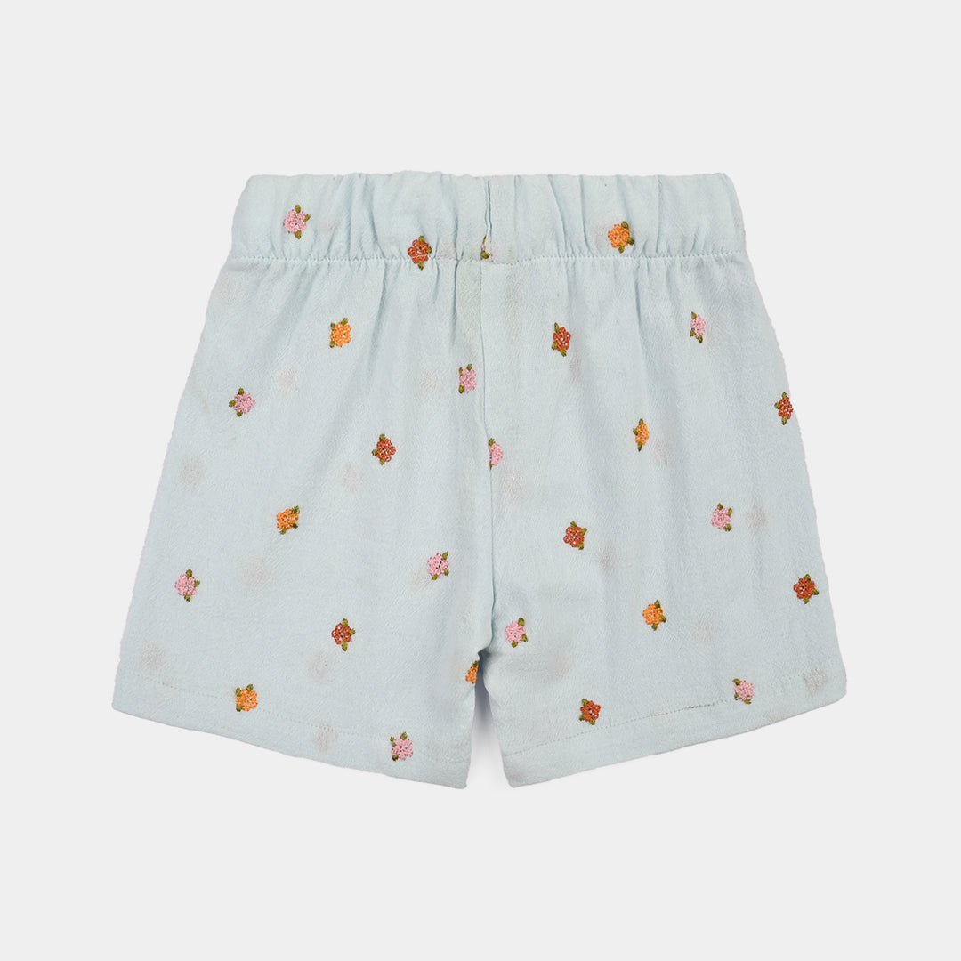 Infant Girls Cotton Emb Short Marine - Light Blue