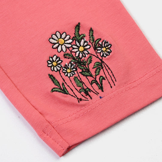 Girls Lycra Jersey EMB Tights DAISY-Pink