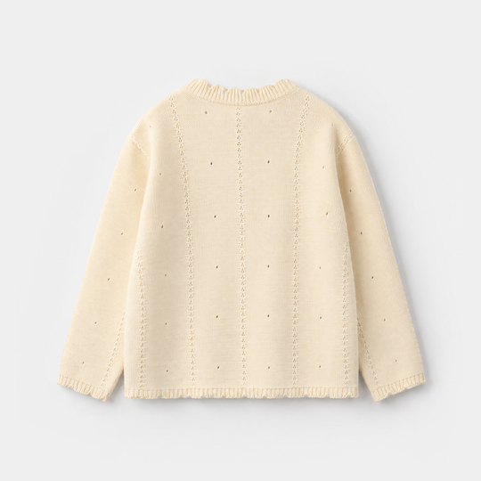 Girls Acrylic Sweater Pink Flora - Off White