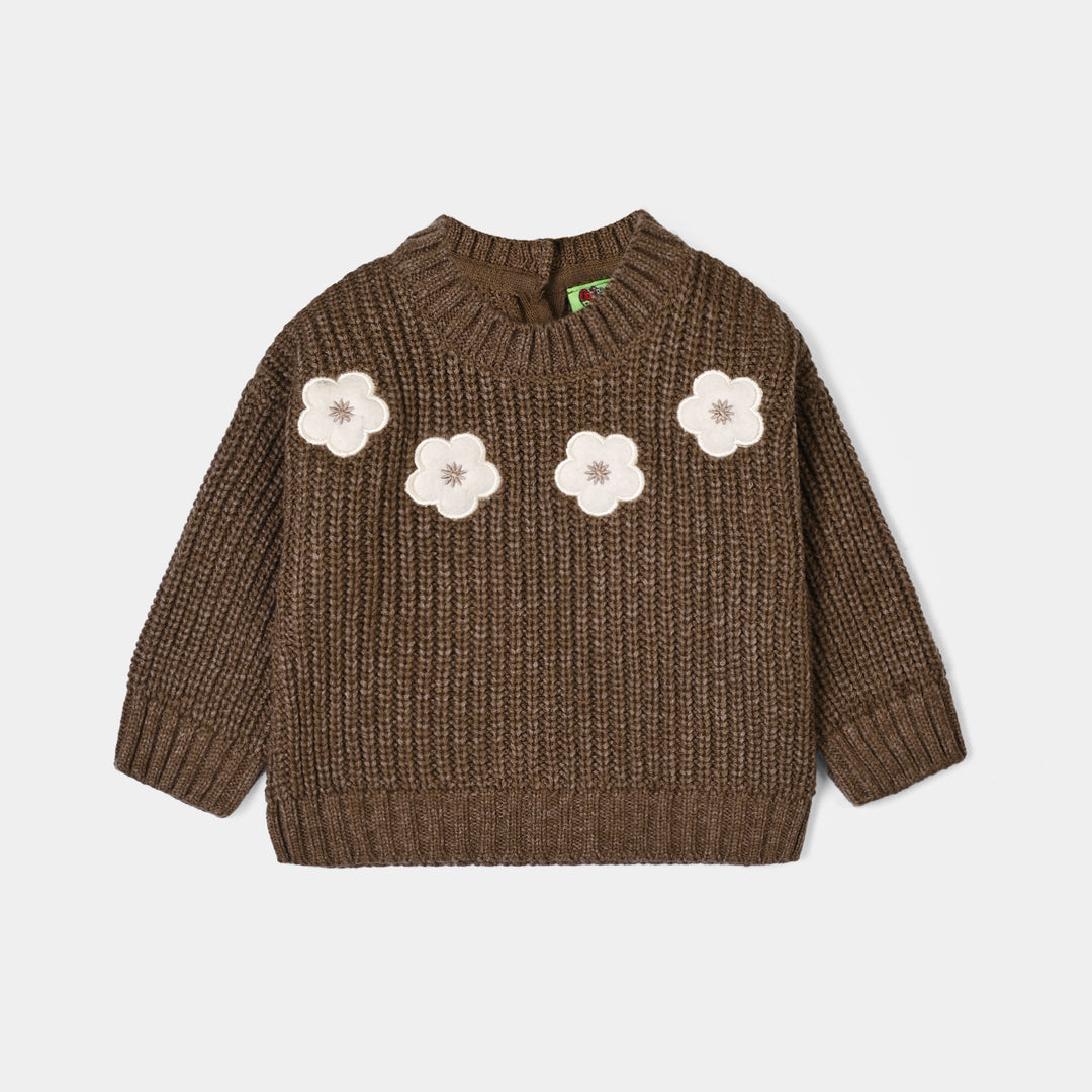 Infant Girls Acrylic Sweater-Quard Flower-BROWN