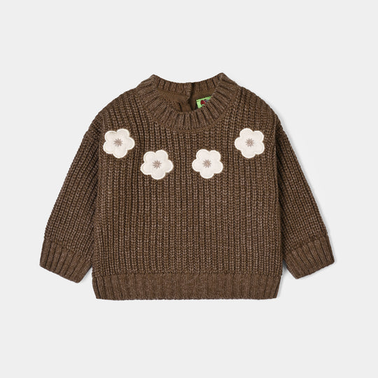 Infant Girls Acrylic Sweater-Quard Flower-BROWN