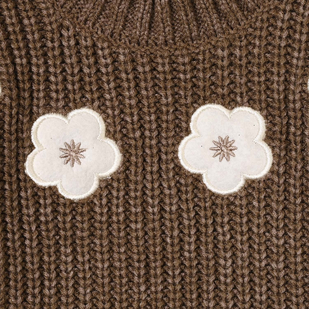 Infant Girls Acrylic Sweater-Quard Flower-BROWN